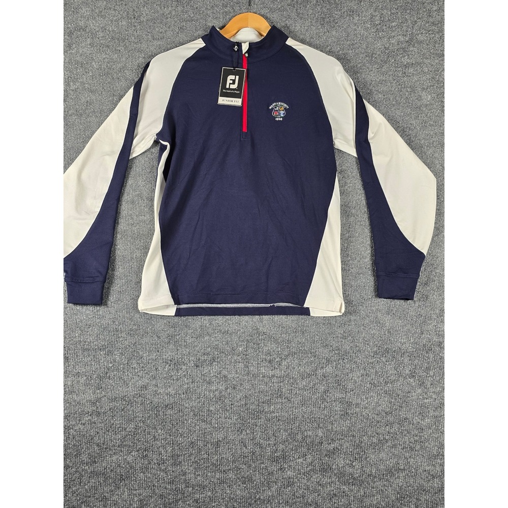 FootJoy FJ Junior Fit Golf Pullover Long Sleeve Zip Top Kids Size L‎ Navy White